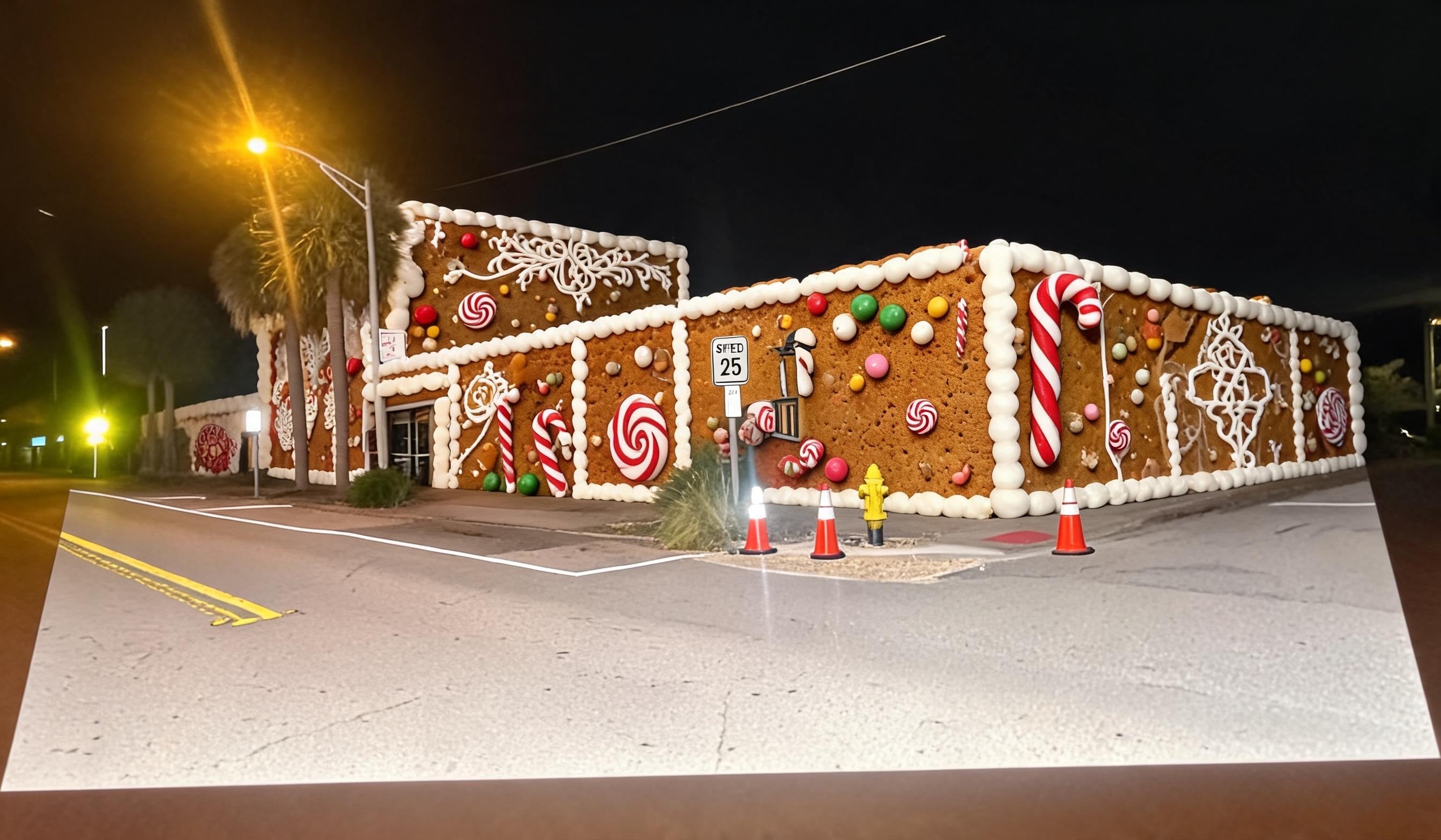 Building transformed into a gingerbread house with projection mapping
