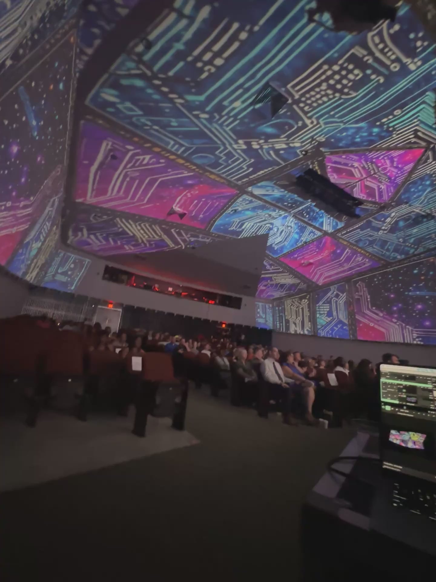 Immersive interior dome projection show with live audience