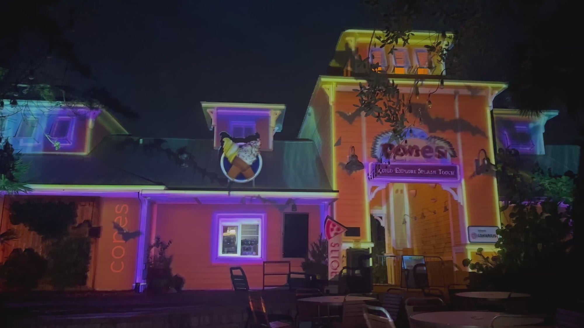 Halloween projection mapping show animating a house at night