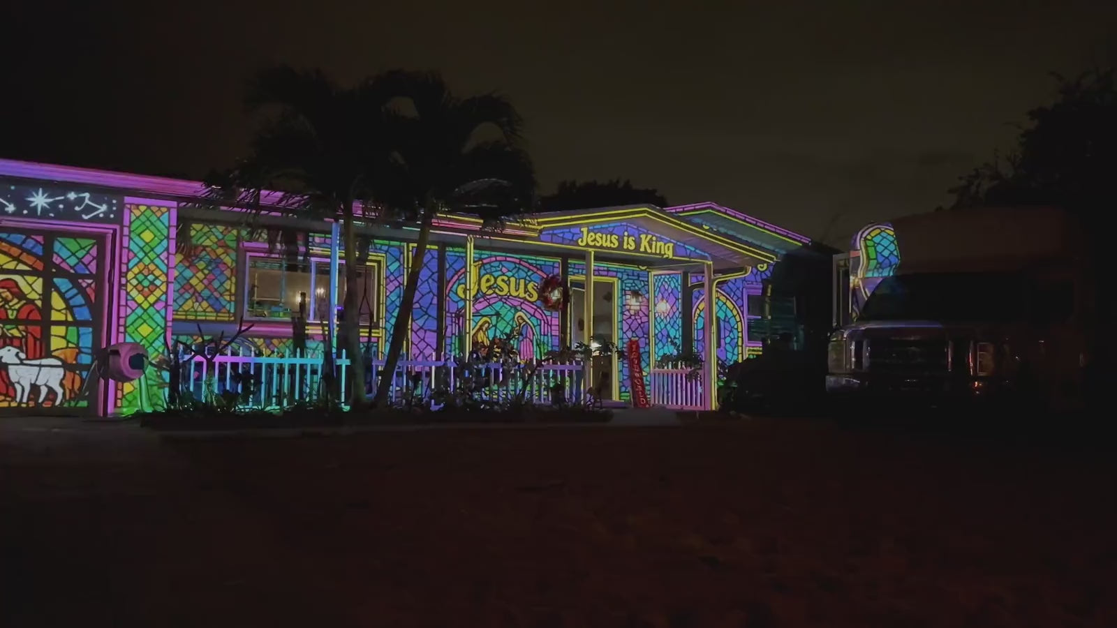 The Spacey Box nightly projection show on a home
